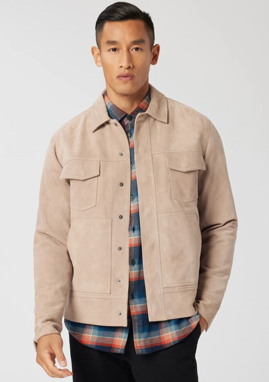 Good Man | Suede Trucker Jacket | Taupe Grey